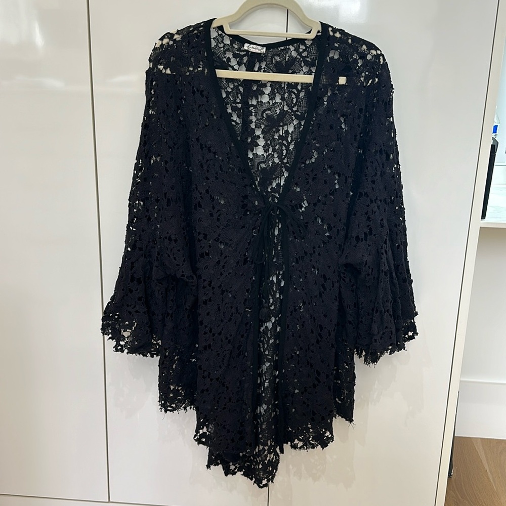 Free People Lace Robe cover-up sz small black‎